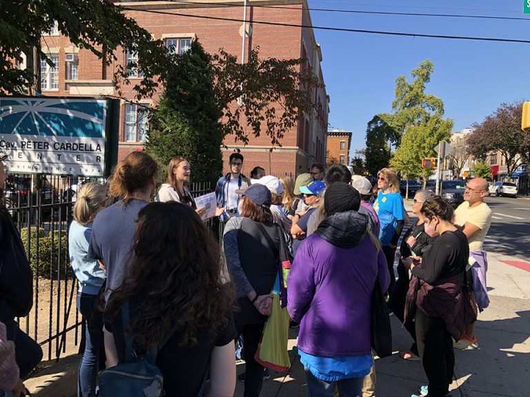 Isa Dorviller leads walking tour in Ridgewood, October 2022.
