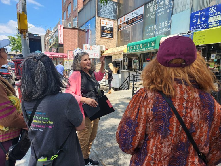 Linda Fisher leads walking tour in Elmhurst, June 2023.